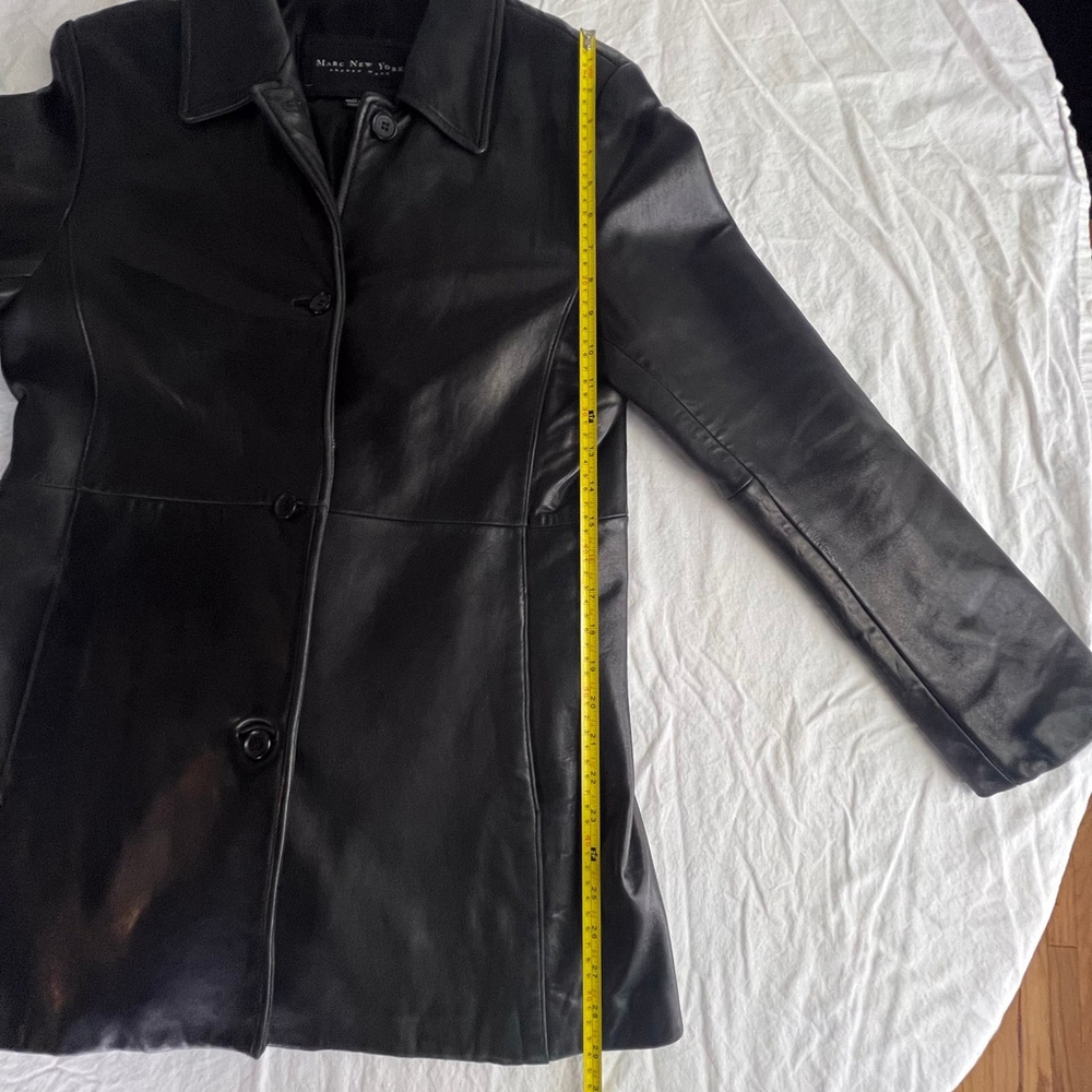 Marc New York Women L Black Genuine Leather Jacket Coat | Pockets, Lined 90s Lux - Picture 15 of 15